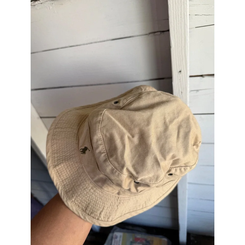 Polo Ralph Lauren Bucket Hat Khaki Tan Cotton Twill Pony Logo Mens Large USA